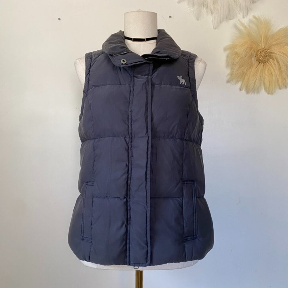 Y2K Abercrombie Fitch Womens Preppy Down Puffer Vest M Moose Logo‎ Quilted Navy